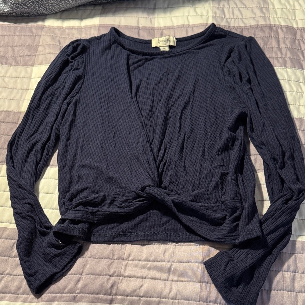 Speechless Navy Long Sleeve Twist-Front Tee